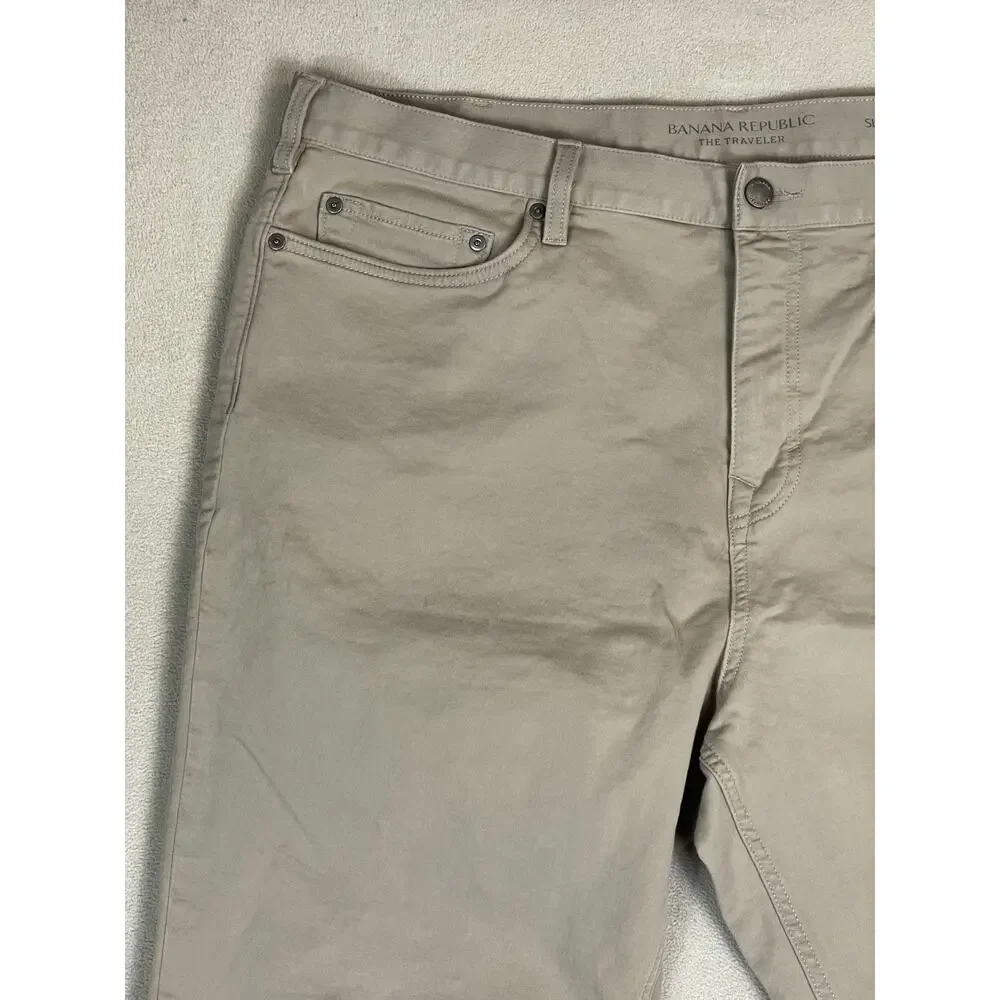 Banana Republic Pants‎ Mens 40x34 Khaki The Traveler Slim Fit High Rise Straight